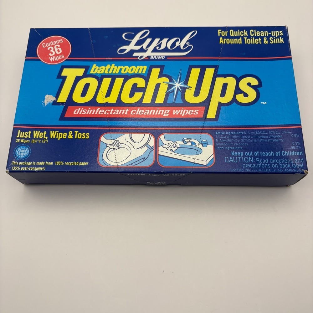 Lysol Unisex 36ct Bathroom Touch Ups Wipes Blue Vintage 1996 Discontinued